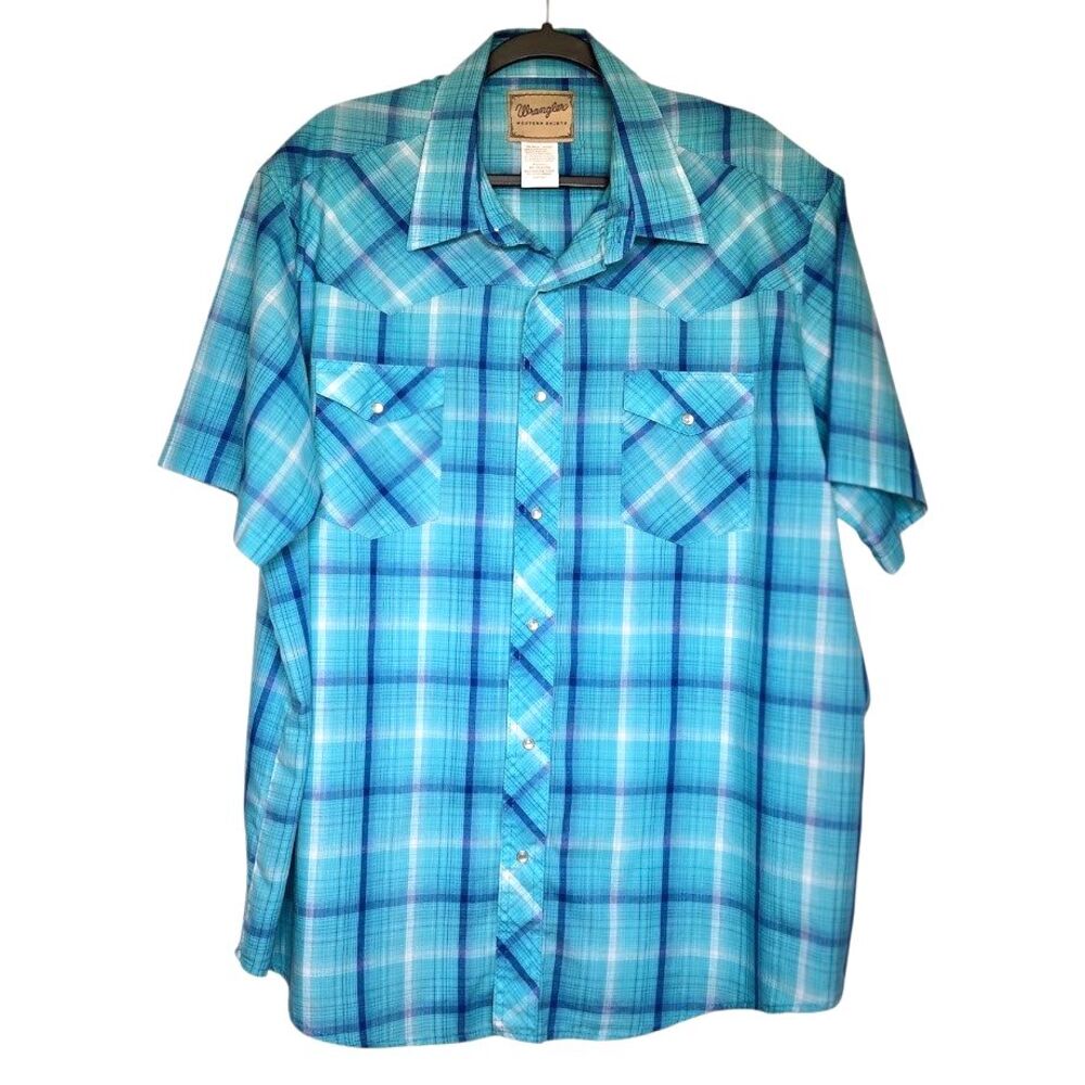Wrangler Men's 2XL Western Cowboy Plaid Shirt Pearl Snap Buttons Flap Pockets